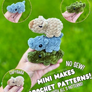 No Sew Mini Capybara Hippo and Crocodile Crochet Patterns- Crochet plushies, No Sew Patterns!