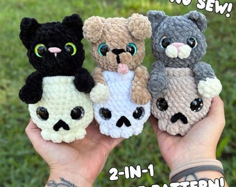 Skull Kitty Crochet PDF Pattern, Skull Puppy, No Sew Pattern, Halloween Crochet Pattern, Amigurumi Halloween Patterns
