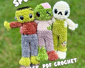 Halloween-Häkelanleitung (PDF): Skelett, Frankenstein, Zombie (ohne Nähen), Amigurumi-Halloween-Muster
