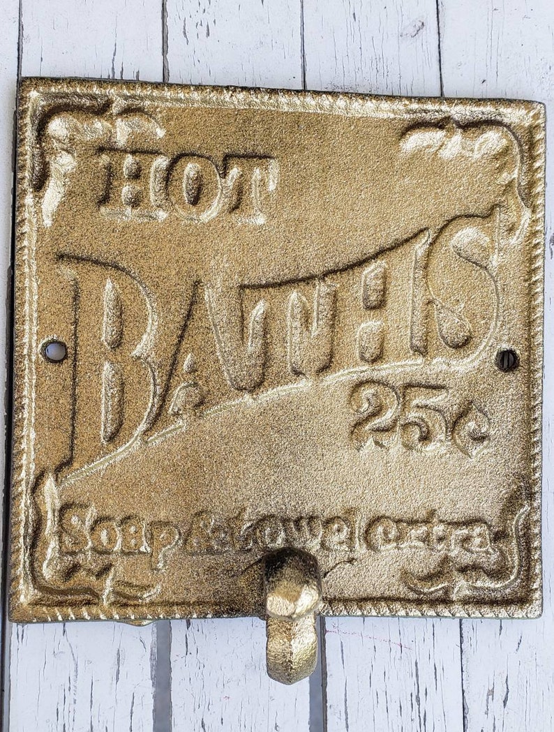 1 Vintage style bath cast iron sign with hook Shabby farmhouse plaque for bathroom shabby Chic Decor bathroom laundry pantry rustic image 5