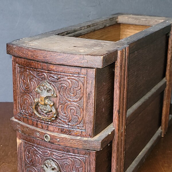 Armoire à couture antique à 2 tiroirs, décoration de ferme primitive rustique en bois vintage, 2 tiroirs