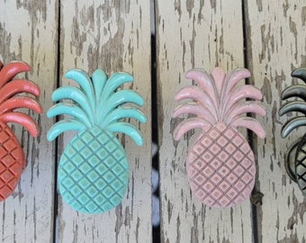 1.75" pineapple cabinet knob.  Custom color Shabby dresser Knob Hook cast iron Decor coastal fruit