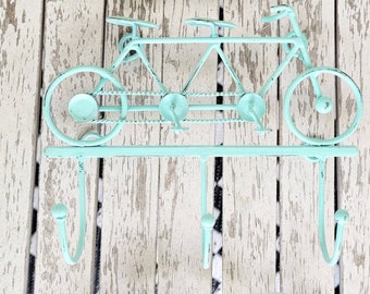 1 metal iron tandem bike hook. Wall decor Vintage antique Distressed cycling.  Shabby chic,boho, beach bike, 2 seater bicycle key hooks