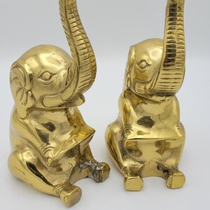 Vintage Genuine Solid Brass elephant Bookends Heavy Pair. Trunk up 9h boho Hollywood regency image 3