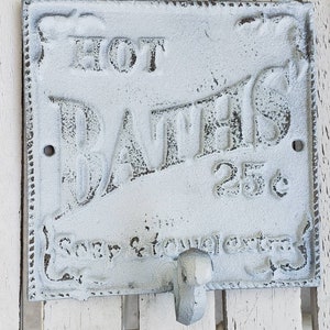 1 Vintage style bath cast iron sign with hook Shabby farmhouse plaque for bathroom shabby Chic Decor bathroom laundry pantry rustic image 1