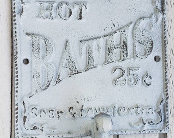 1 Vintage style bath cast iron sign with hook Shabby farmhouse plaque for bathroom shabby Chic Decor bathroom laundry pantry rustic
