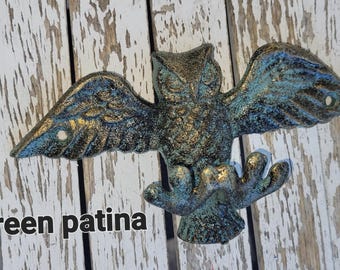 1 Cast Iron flying owl  hook wall decor, owl Hook, Towel Hook, forest Decor, Kids Bathroom, aviary  Decor,  Nursery