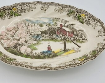 Vtg Johnson Brothers Friendly Village The Well Relish Tray/Gravy Boat Plate 8.5”