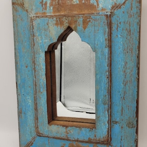 SALE! Small 12"x8" Rustic boho Moroccan Mirror chippy paint salvage Mirror / distressed Shabby Chic Mirror brown creme light blue turquoise