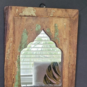 SALE! Small 11" Rustic boho Moroccan Mirror chippy paint salvage Mirror / distressed Shabby Chic Mirror brown creme light green