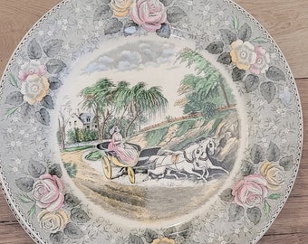 Antique 10.5" plate Titled "The Star Of The Road " This one is rare. Transferware B. Altman and Co N. Currier