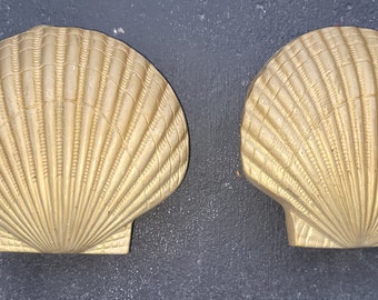 1 Gold brass gold Clam scallop Shell door knocker 8" tall mid century modern Hollywood regency style solid brass coastal marine