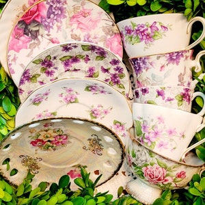1 Vintage mismatched tea cup and saucer set wedding party baby shower decor tea party Alice in wonderland Disney quinceanera sweet 16
