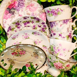 1 Vintage mismatched tea cup and saucer sets wedding party baby shower decor tea party Alice in wonderland Disney quinceanera sweet 16