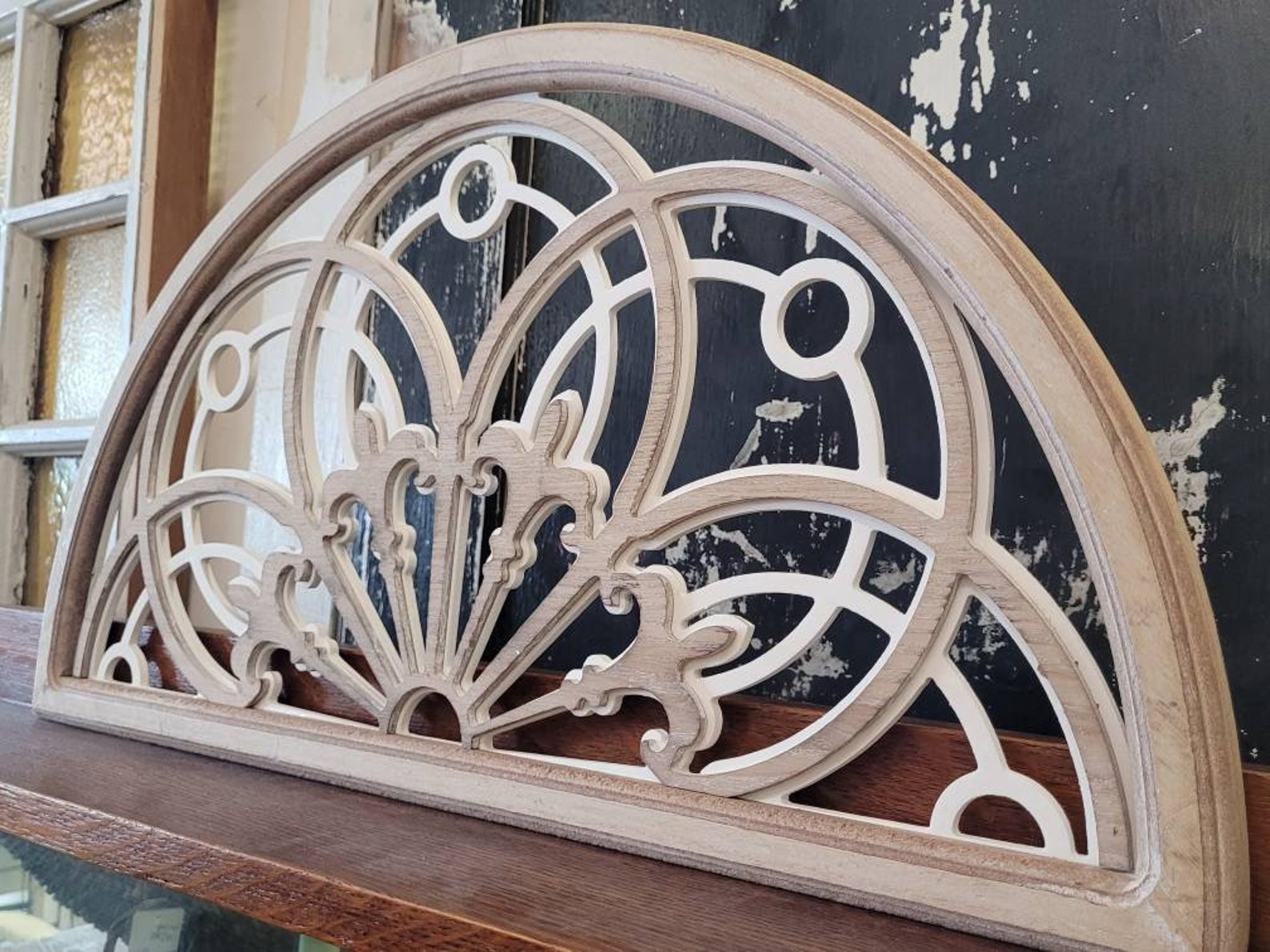 Small Fleur De Lis Arched Window Wood Wall Decor Window Church Etsy