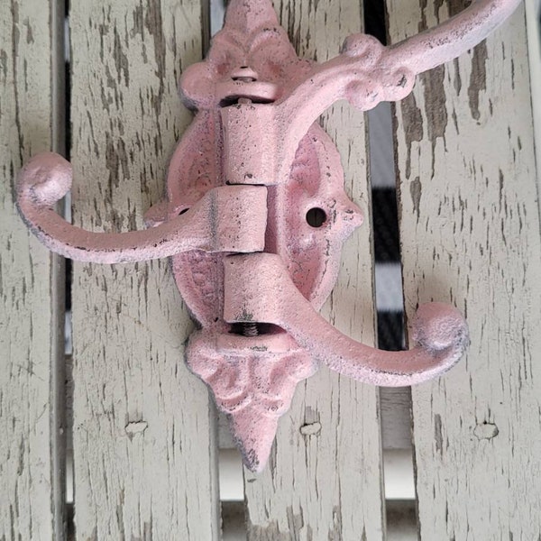 One 6" Cast Iron swivel three hook with fleur-de-lis design backplate metal towel Hook, rustic victorian shabby Decor, Kids Bathroom Nursery