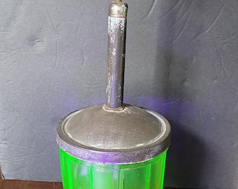 Vintage 1930s uranium glass food nut chopper from Lorraine Metal Mfg Co NY USA vaseline glass