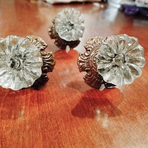 1 Shabby Chic clear crystal resin cast iron plate Knob/Ornate Decorative Cabinet Knobs/Drawer Pulls/Dresser Knobs/Nursery Decor/Vintage Knob