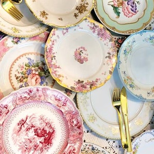 Vintage mismatched dinner china dinner plate salad sets dessert wedding plate wall baby shower tea party Alice wonderland Disney quinceanera