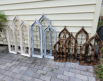 Rustic wood & metal boho Farmhouse Window church Arch / Window Pane gothic style/ wall art/ Large Wall decor/ 3 sizes/Mexican Vintage Style
