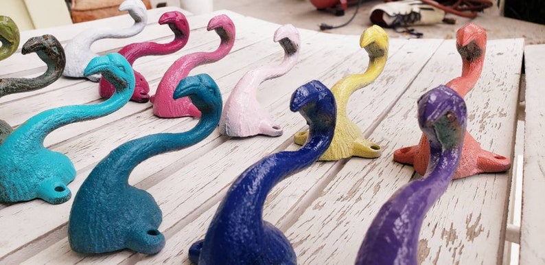 One 3.5 Cast Iron flamingo bird hook, metal towel Hook, tropical aviary Decor, Kids Bathroom, Decor bird beak Nursery, exotic oasis image 7