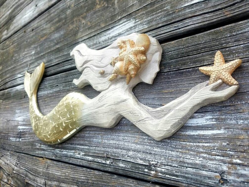 On sale Mermaid wood resin wall decor coastal home decor Etsy