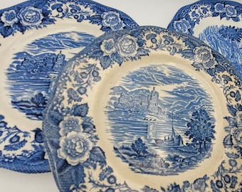 Crazed stained blue and white mismatched dinner plate salad dessert plate wall wedding party shower decor tea party Disney  sweet 16transfer