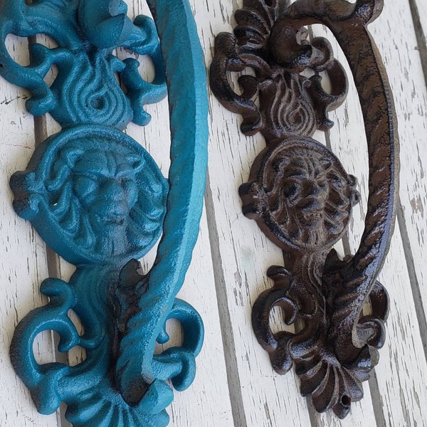 On Sale 1 long Shabby Chic Cast Iron ornate handle or Knob lion head Cottage Style / Drawer Knob /Dresser Pull /Decorative handle barn door