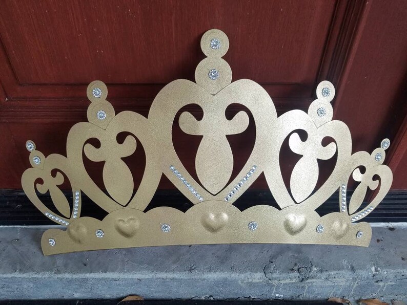 One Metal Gold Glitter Crown Wall Decor Distressed Princess Tiara Furniture Prince Kids Nursery Girls Room Disney Fairytale