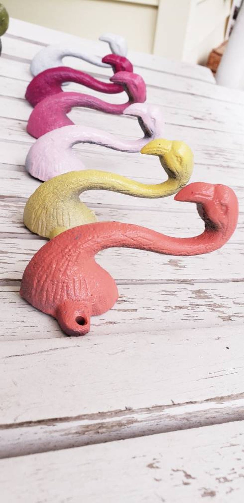 One 3.5 Cast Iron flamingo bird hook, metal towel Hook, tropical aviary Decor, Kids Bathroom, Decor bird beak Nursery, exotic oasis image 4