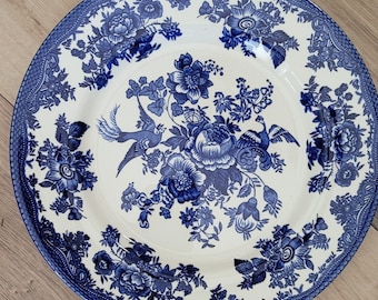 Royal Stafford Blue White Flowers & Pheasants 11" Earthenware Dinner Plates