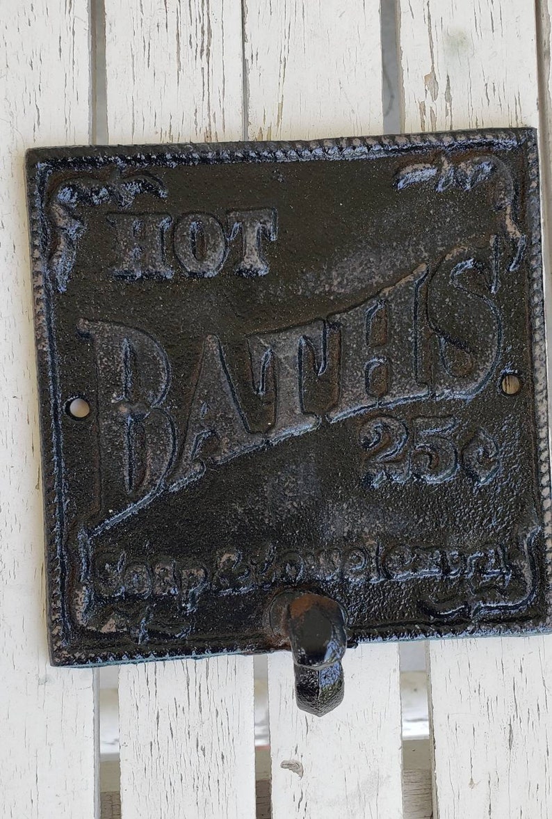 1 Vintage style bath cast iron sign with hook Shabby farmhouse plaque for bathroom shabby Chic Decor bathroom laundry pantry rustic image 2