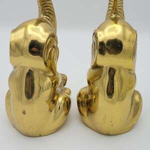 Vintage Genuine Solid Brass elephant Bookends Heavy Pair. Trunk up 9h boho Hollywood regency image 5