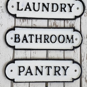 1 plaque de porte de style vintage plaque en fonte ferme minable noir plaque blanche shabby chic salle de bain buanderie garde-manger bureau rustique ferme