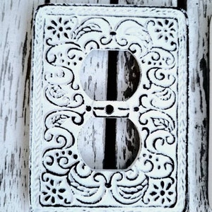 Distressed White flower Scroll Metal Outlet Cover or single switch or double switch cover