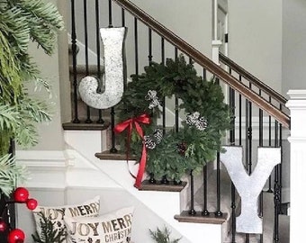 1 Galvanized Metal Letters, Large 20" letter, vintage, distressed finish, Joy Christmas holiday, rustic farmhouse low shipping, custom color