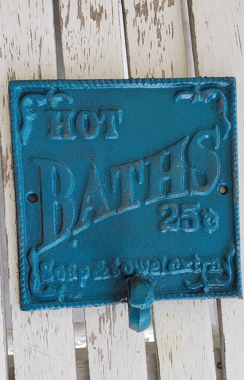 1 Vintage style bath cast iron sign with hook Shabby farmhouse plaque for bathroom shabby Chic Decor bathroom laundry pantry rustic image 3