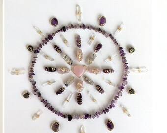 Custom Crystal Grid Mandala Wall Art: Rose Quartz, Amethyst, Protection Decor