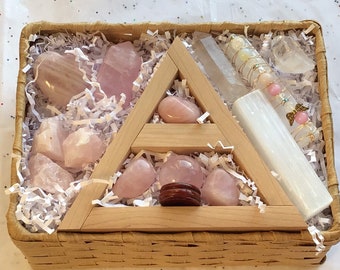 Self Care Spa Gift Box Selenite crystal / Love rose Quartz Crystal Collection Set