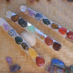 Wrapped Selenite Rainbow Chakra Wand / Reiki Infused Handmade Crystal Wand / Chakra Alignment Wire Wrap Wand CUSTOM ORDER image 1