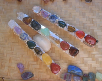 Wrapped Selenite Rainbow Chakra Wand / Reiki Infused Handmade Crystal Wand / Chakra Alignment Wire Wrap Wand CUSTOM ORDER