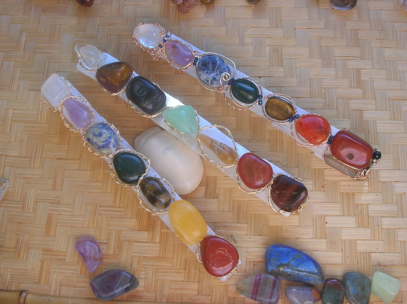 Wrapped Selenite Rainbow Chakra Wand / Reiki Infused Handmade Crystal Wand / Chakra Alignment Wire Wrap Wand CUSTOM ORDER image 1