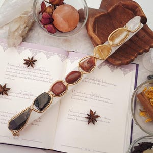 Crystal Energy Gemstone Copper Wand,  Selenite (Spar) Root to Solar Plexus Chakra for Grounding and Creativity