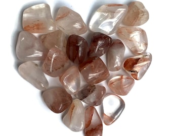 Fire Quartz Tumbled Stone, Clear Quartz Red Hematoid Stone / Harlequin Quartz