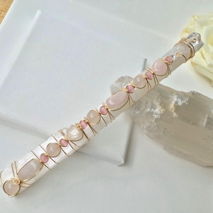 Selenit & Rosenquarz Crystal Wire Wrap CUSTOM MADE Zauberstab