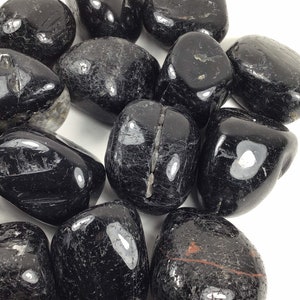 Black Tourmaline Tumbled Crystal Pocket Stone Grade A Root Chakra, Empath Protection, Transmutes Negative Energy and bloackages