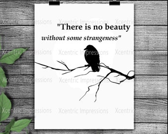 There is no beauty without some strangeness, Edgar Allen Poe silhouette, stencil, svg, png instant download, crow stencil, vinyl stencil