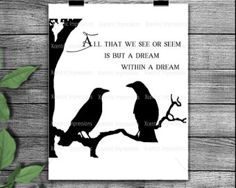 All that we see or seem, Edgar Allen Poe silhouette, stencil, svg, png instant download, crow stencil, vinyl stencil