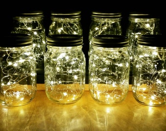 Mason Jar Fairy Lights Centerpieces: Rustic Wedding Table Decor (Set of 8)