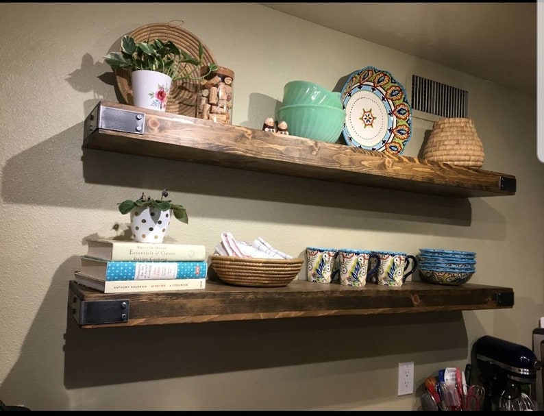 Handmade Rustic And Reclaimed Wooden Floating Shelves Wall Shelf Mantel Storage With Steel Corner Brackets Dark Walnut
